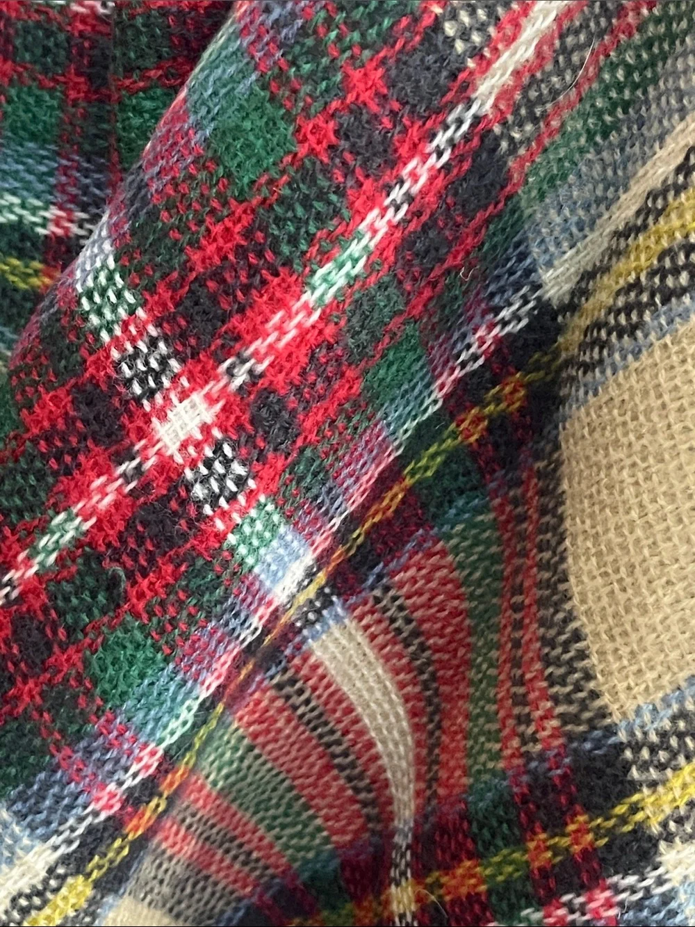 Plaid Blanket Lightweight Scarf - Red, Green & Cream S220 Cozy and Warm